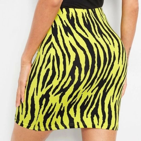 Neon Yellow Zebra Print 2-Piece Skirt Set - Picture 4 of 5